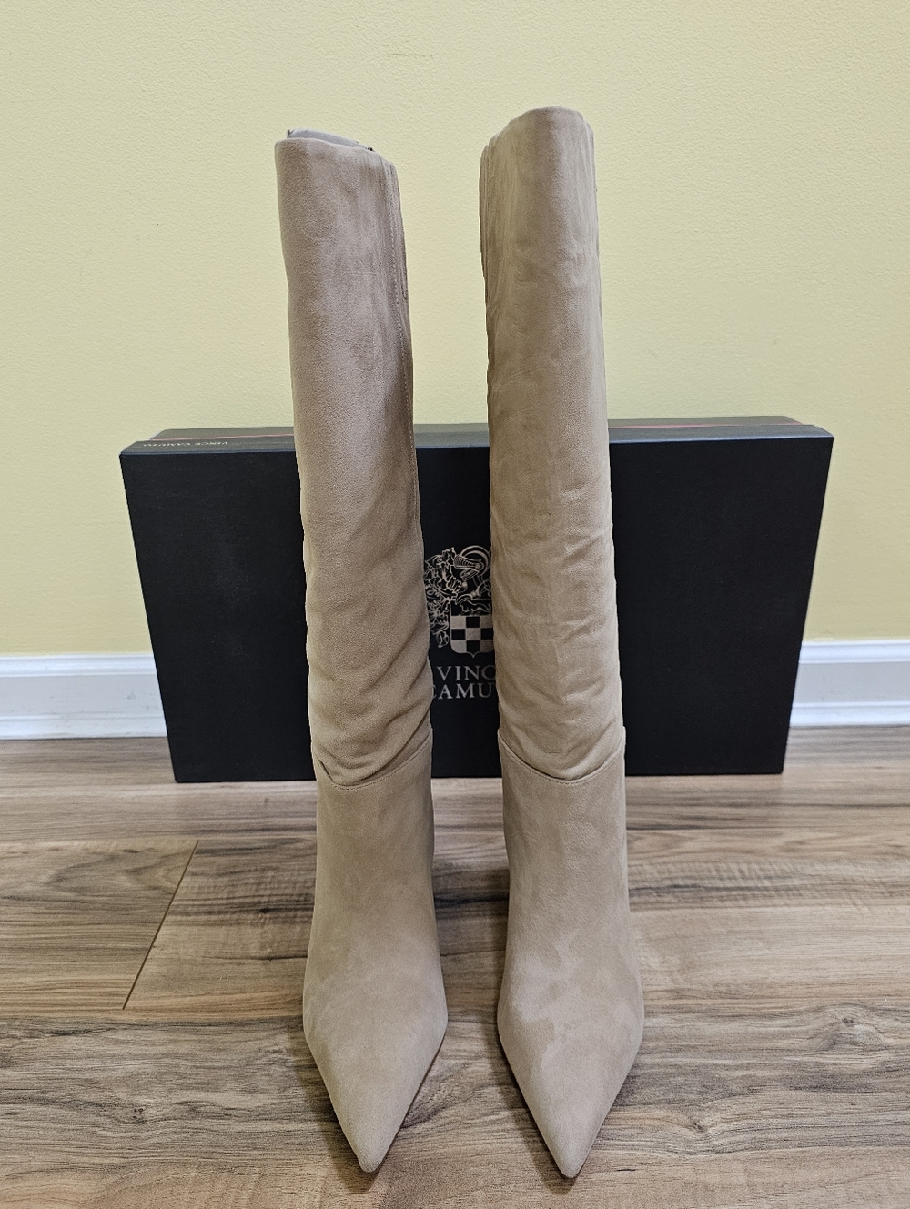 Vince Camuto Tan Suede Knee-High Pointed-Toe Boots - Picture 2 of 14
